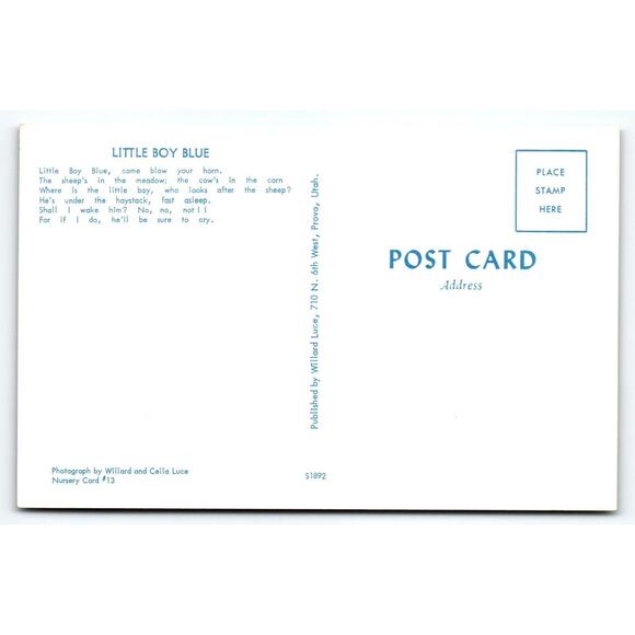 Little Boy Blue Comical Postcard Cow Sheep Animals Weird Nursery Willard Luce - Picture 2 of 2
